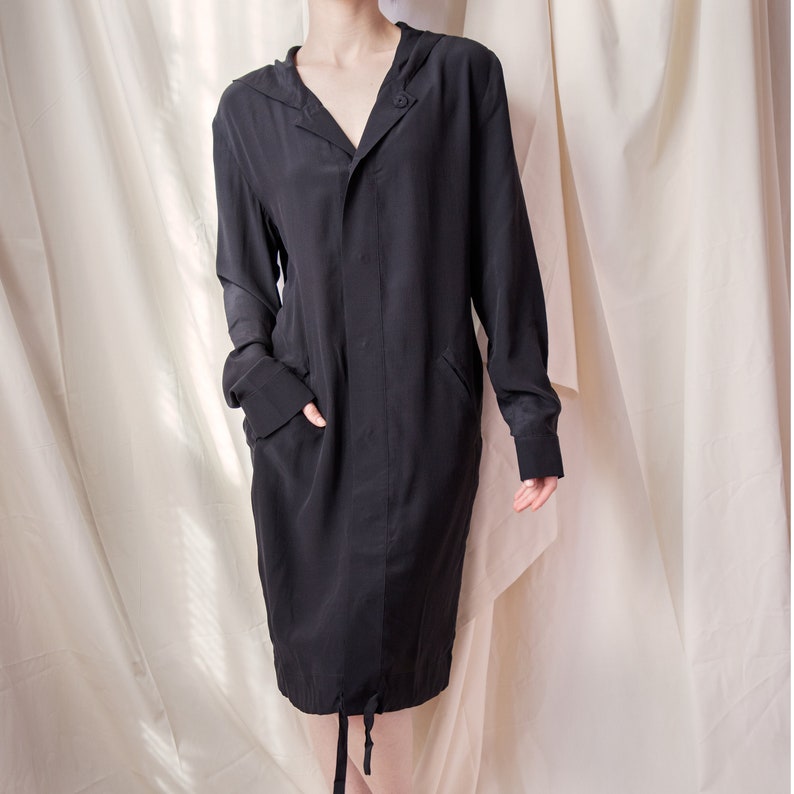 Balenciaga 00's Black Silk Hooded Dress image 2