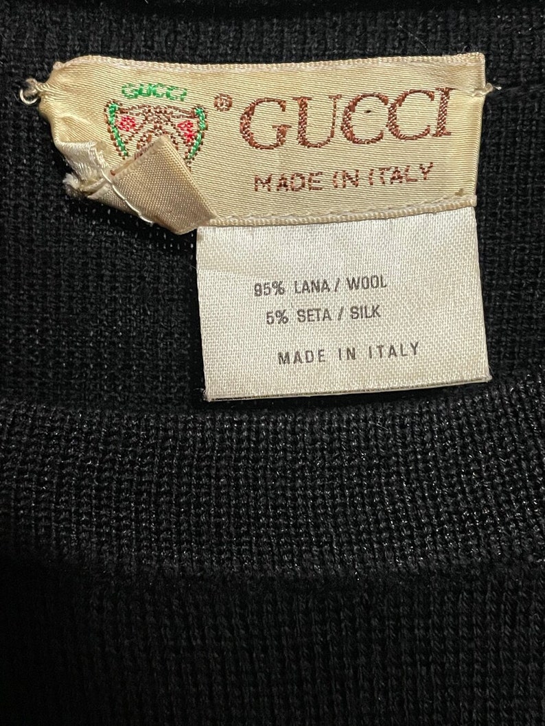 Gucci 1970's Black Wool Sweater with Pearlescent Buttons image 7