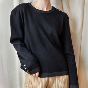 Gucci 1970's Black Wool Sweater with Pearlescent Buttons image 4
