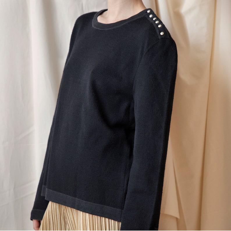 Gucci 1970's Black Wool Sweater with Pearlescent Buttons image 5