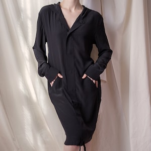 Balenciaga 00's Black Silk Hooded Dress image 1