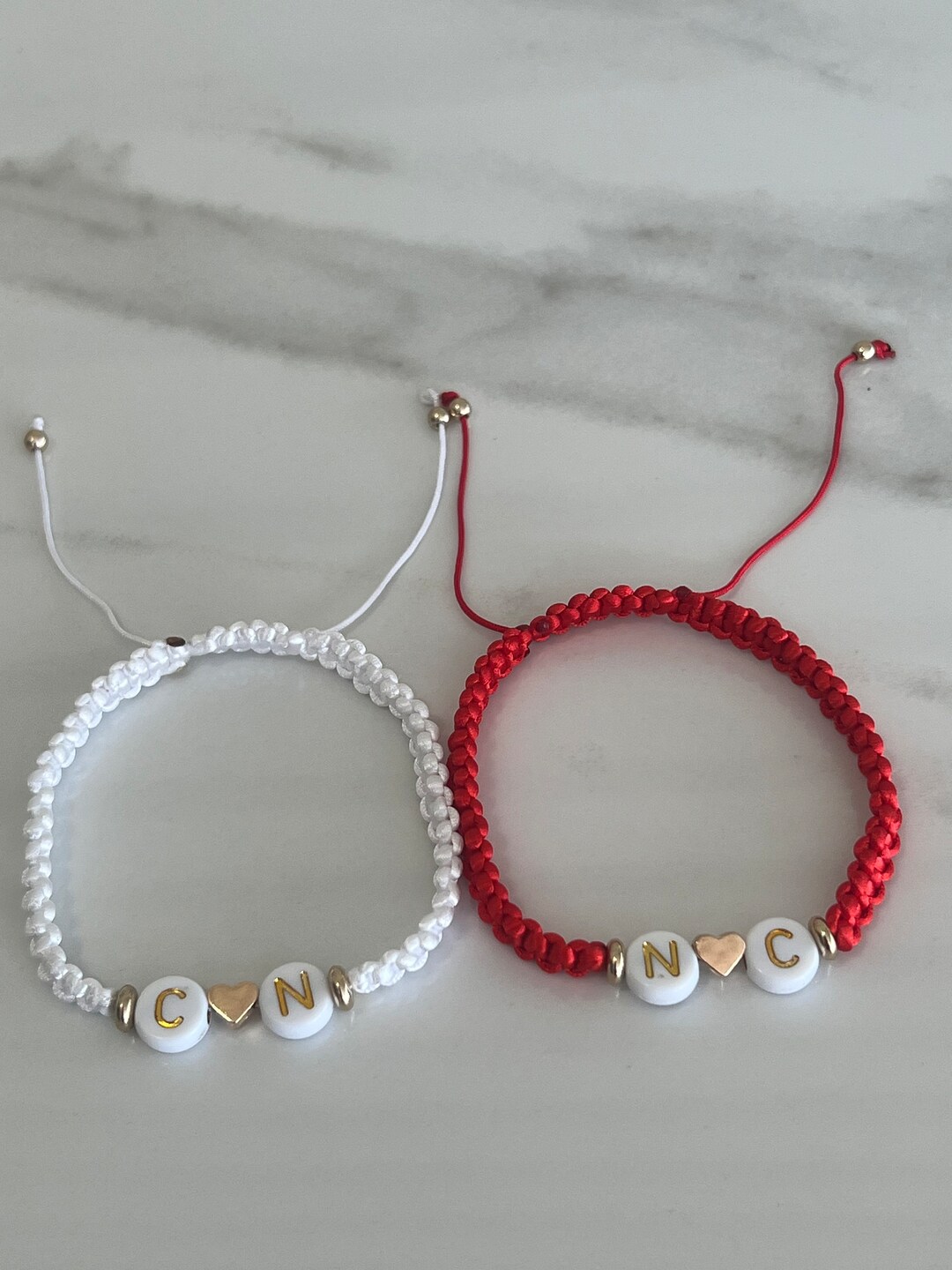 Intials Red Couples Initials Red and White Bracelets - Etsy