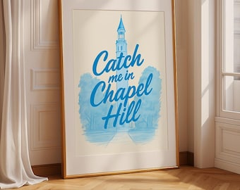 UNC Bell Tower Art Print – Chapel Hill Blue Sketch, Dorm Decor (Digital Download)