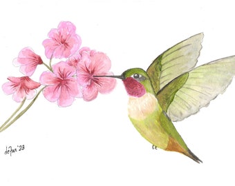 Hummingbird with flowers