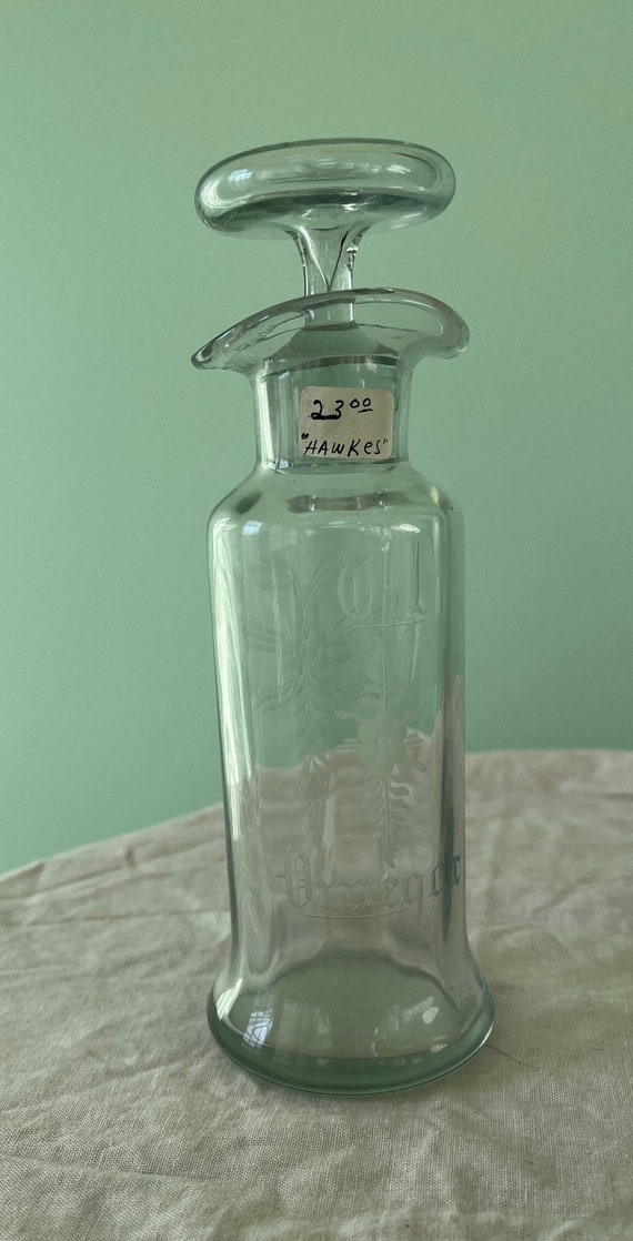 Antique Glass Cruet Made by Hawkes Glass Company , Salad Dressing Container  Maple Syrup Honey Cruet 