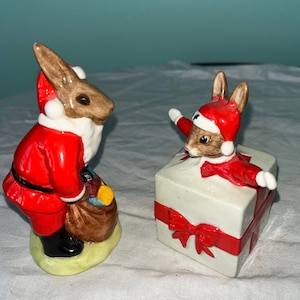 Bunnykins pair Royal Doulton, Santa Bunnykins and Merry Christmas Surprise,rabbit vintage ceramic lot