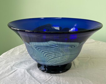 1984 Paperweight ROBERT EICKHOLT Clear Egg Shape Cobalt Blue