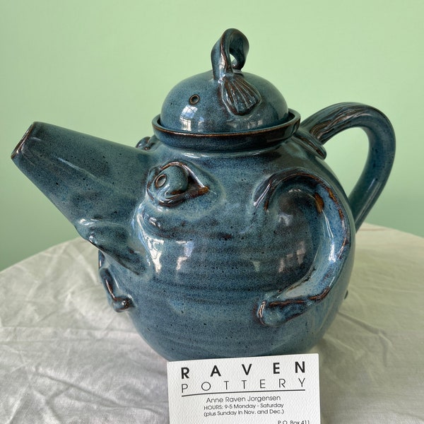 Stunning , Large , blue , face jug ceramic folk art from Raven Pottery in Seagrove, North Carolina. It is named “the Genie”. 1991  authentic