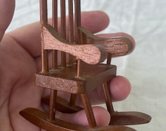 Handmade Wooden Dollhouse Rocking Chair, Vintage Miniature Furniture