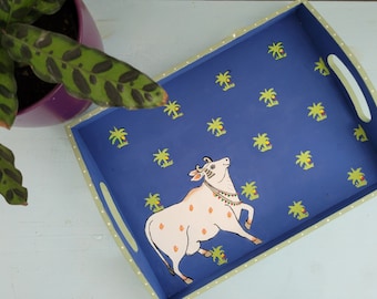 Pichwai painting on wooden tray