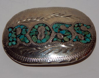 Vintage Dale Turquoise Inlay "Ross" Belt Buckle