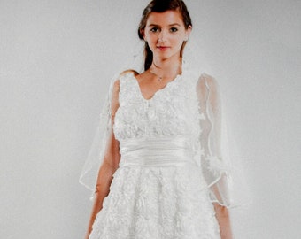 PROM SALE -30% White Wedding Dress Long Floral Bridal Gown Handmade Special Elegant Fancy Fashion Dress