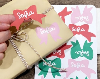 Personalized Christmas Bow Gift Tag Stickers – Custom “To” Holiday Labels – Sticker Sheets for Wrapping & Favor Gifts - Coquette Christmas
