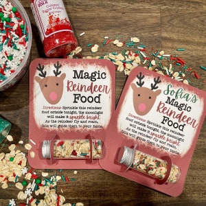 Carta di cibo magico della renna / Riempitore di calze di Natale personalizzato / Tradizioni natalizie