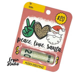 Peace Love Santa - Christmas Money Card | Stocking Stuffer | Gift Card Holder | Cash Card