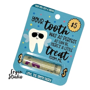 Votre dent était aussi parfaite que possible Voici une petite gâterie de ma part - Carte postale fée des dents | Cadeau fée des dents garçon | Porte-cartes cadeau