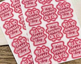Personalized Happy Valentine's Day Stickers – Custom Kids Valentines for School – Sticker Sheet Classroom Valentines Labels