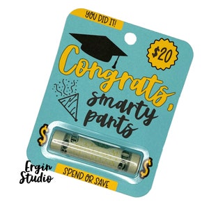 Pantalon Smarty Félicitations - Carte de remise de diplôme | Cadeau de fin d'études | Porte-cartes cadeau | Carte de paiement amusante pour diplômés