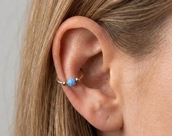Dainty Opal Bead Surgical Steel Hinged Hoop Clicker Ring, Septum Helix Cartilage Piercing