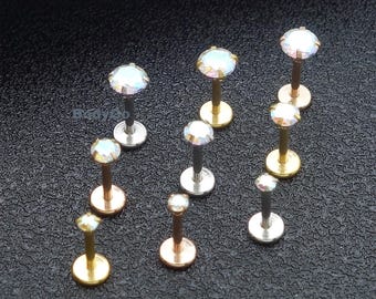 18g Surgical Steel Zirconia Rainbow Gem Tragus Helix Cartilage Labret Stud Piercing