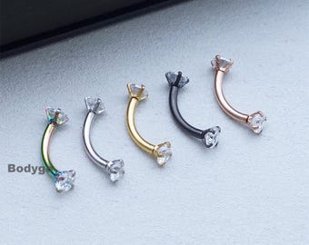 2pcs 16g Surgical Steel CZ Gem Curved Barbell Eyebrow Bar Bananabell Rook Piercing