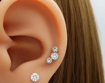 20g Surgical Steel CZ Gem Climber Ear Stud Conch Cartilage Piercing