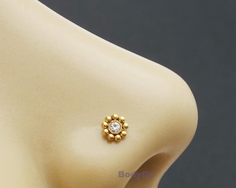 Piercing para nariz en forma de L con forma de mini pétalos de girasol de acero quirúrgico de 20 g