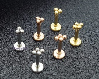 16g Surgical Steel Triple Ball Internally Threaded Tragus Helix Cartilage Quadruple Ball Labret Stud