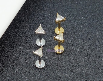 18g Surgical Steel Triangle Gem Labret Ear Stud Cartilage Helix Piercing