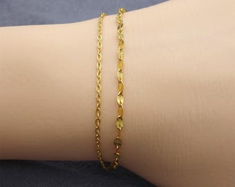 Minimalist Gold Plated Stainless Steel Double Layered Chain Link Bracelet