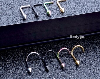 2pcs 20g Surgical Steel Tiny Spike Cone Screw L Shape Nose Ring Stud Nostril Piercing