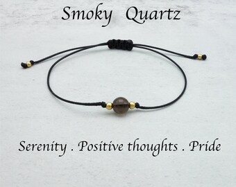 Simple Delicate Smokey Quartz Single Bead Crystal knotted Bracelet Build Your Jewellery Customisable