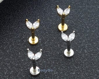 16g 18g Surgical Steel Zirconia Gem Marquise Heart Tragus Helix Cartilage Labret Stud Piercing