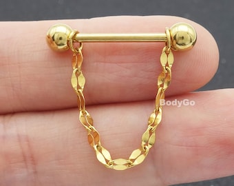 A Pair 14G Surgical Steel Nipple Rings/Nipple Chain/Gold Dangle Nipple Jewelry/Nipple Barbell/Straight Bar/Nipple Piercing