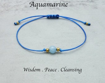 Simple Delicate Aquamarine Single Bead Crystal knotted Bracelet Build Your Jewellery Customisable