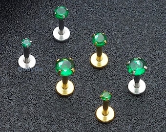 16g Surgical Steel Zirconia Green CZ Gem Tragus Helix Cartilage Labret Stud Piercing