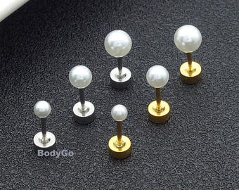 Minimalist Pair Faux Pearl Stainless Steel Stud Earrings Flat Back