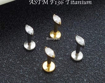 16g G23 Titanium Zirconia Gem Marquise Helix Cartilage Labret Stud Piercing F136 Hypoallergenic