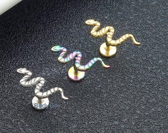 Piercing de cartílago, hélix, trago y concha con forma de serpiente de acero quirúrgico de 16 g.