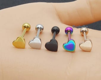 Piercing para lengua en forma de corazón de acero quirúrgico de 14 g