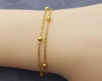 Minimalist Gold Plated Stainless Steel Double Layered Chain Satellite Bracelet