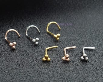 20g Surgical Steel Triple Ball L shape Screw Nose Ring Stud Trinity