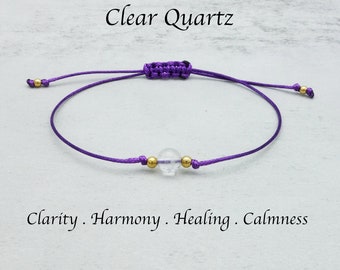 Simple Delicate Clear Quartz Single Bead Crystal knotted Bracelet Build Your Jewellery Customisable
