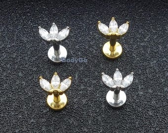 Piercing para labio de cartílago, hélice, corona, circonita, acero quirúrgico de 16 g, con forma de marquesa