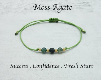 Simple Delicate Moss Agate Beads Crystal knotted Bracelet Build Your Jewellery Customisable