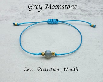 Simple Delicate Grey Moonstone Single Bead Crystal knotted Bracelet Build Your Jewellery Customisable