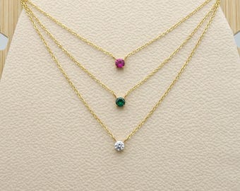 Dainty Stainless Steel Single CZ Gem Necklace Minimalist Style Custom