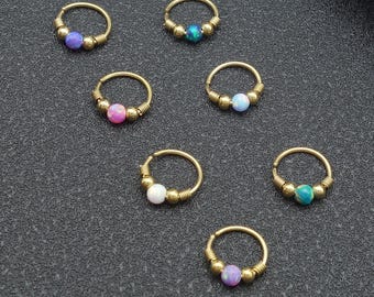 20g Opal Bead Surgical Steel Hoop Ring, Helix Cartilage Ear Piercing