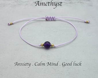 Simple Delicate Amethyst Single Bead Crystal knotted Bracelet Build Your Jewellery Customisable