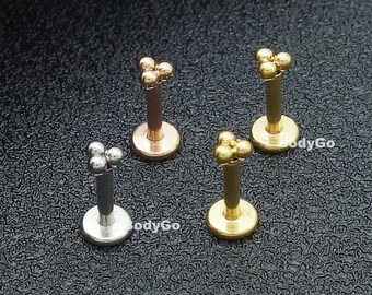 18g 16g Surgical Steel Triple Ball Internally Threaded Tragus Helix Cartilage Labret Stud Piercing